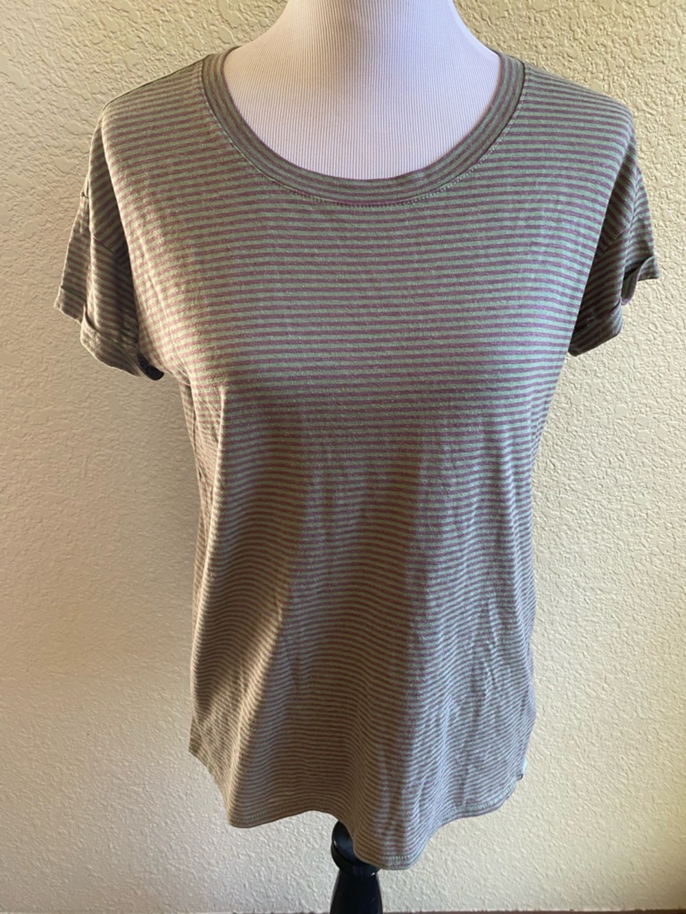 prAna Hemp Casual Striped Short-Sleeve Tee Green Purple Outdoors: Small